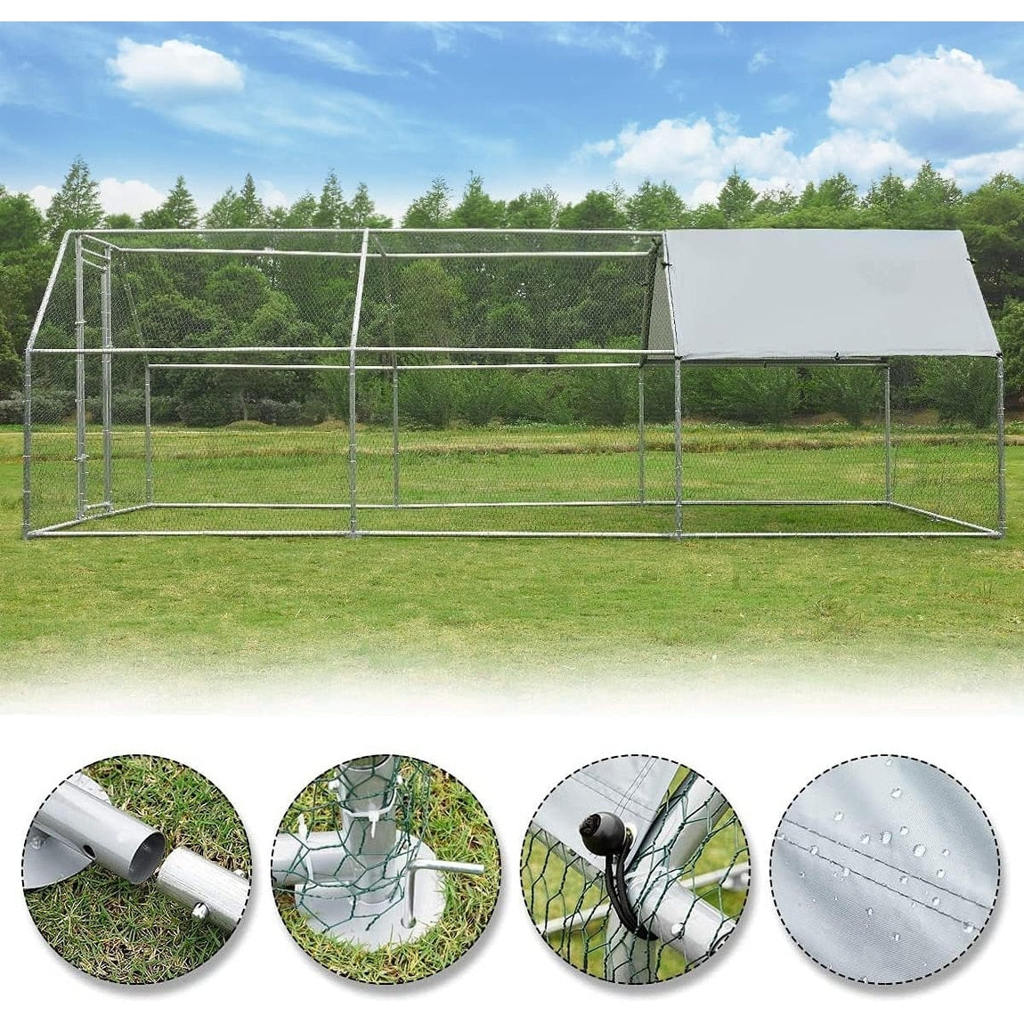 AECOJOY Large Metal Chicken Coop Run Walk-in Metal Chicken Cage
