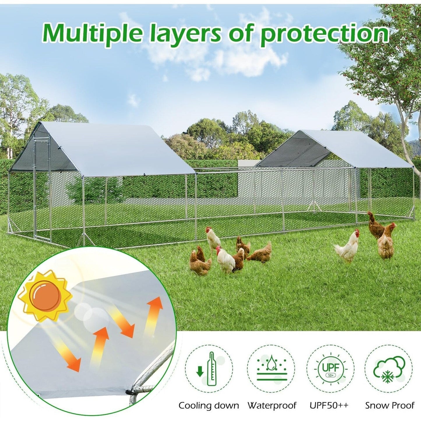 AECOJOY Large Metal Chicken Coop Run Walk-in Metal Chicken Cage