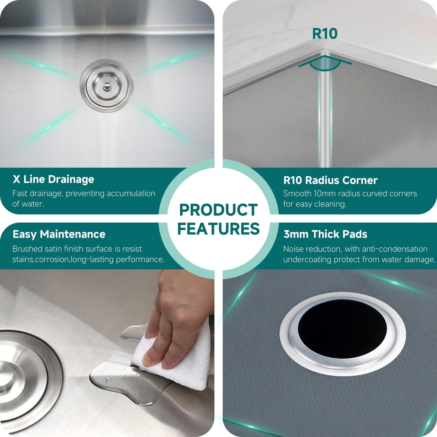 CB HOME 32'' Undermount Gold Kitchen Sink, Drop in Black/Stainless Steel Kitchen Sink, Single Bowl Kitchen Sink with Accessories