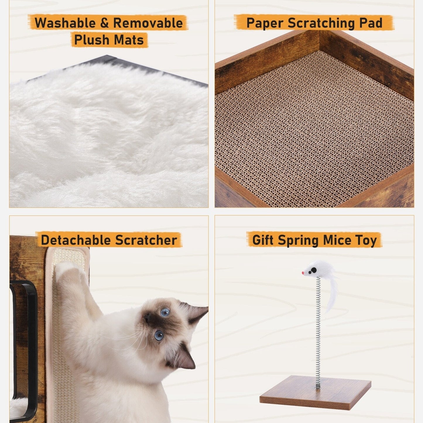 Cat House Cat Bed,Cat Tree with Scratching Pad and Removable Mats