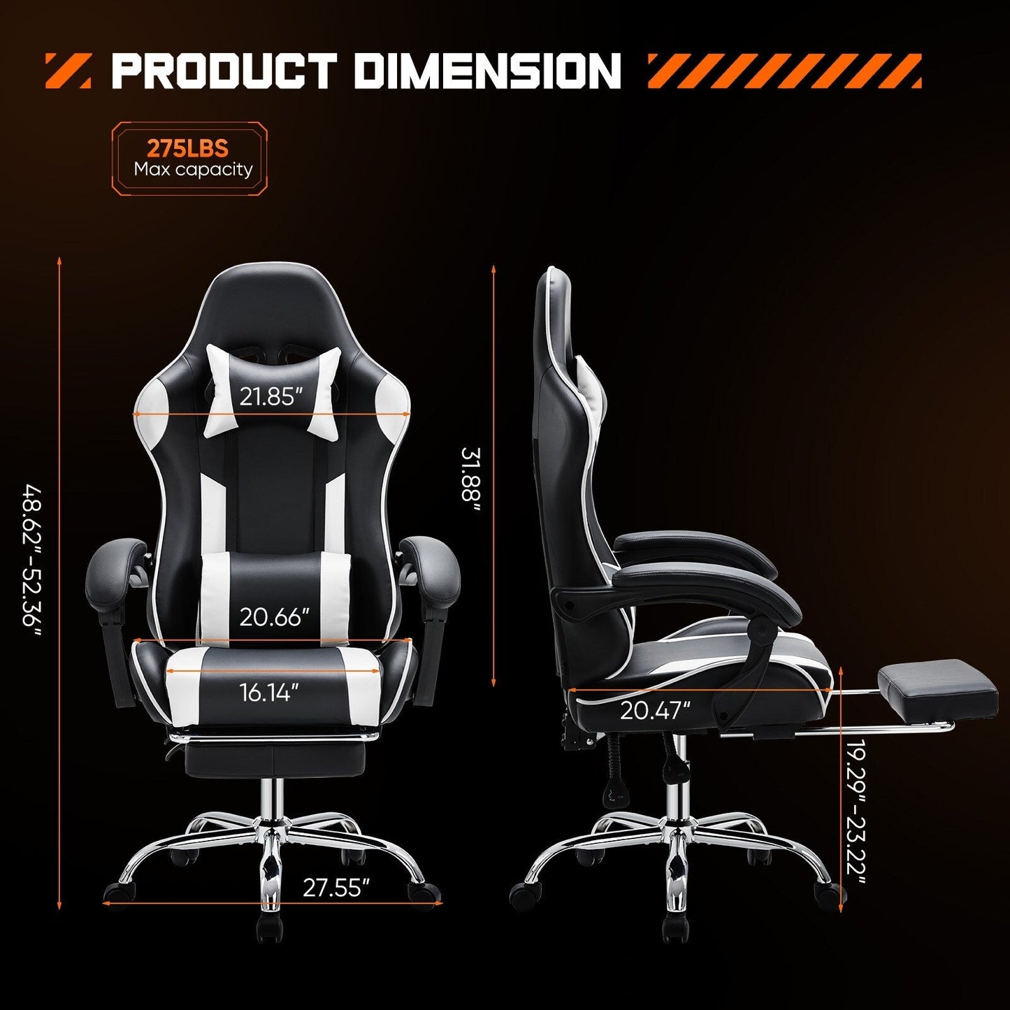 Ergonomic PU Leather 360¡ã Swivel Gaming Recliner with Footrest, Headrest, Lumbar Support, Adjustable Height