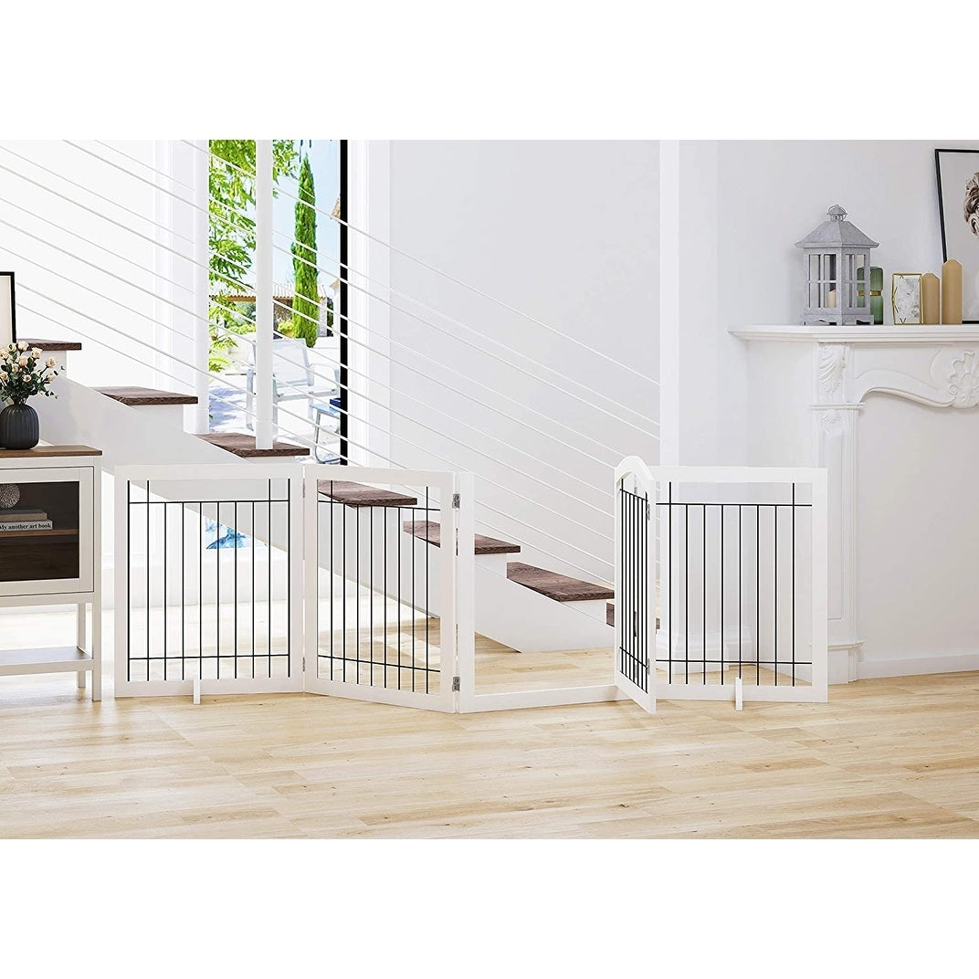 SPIRICH 96 inch Extra Wide 30 inches Tall Dog gate with Door Walk Through, Freestanding Wire Pet Gate,Pet Puppy Safety Fence