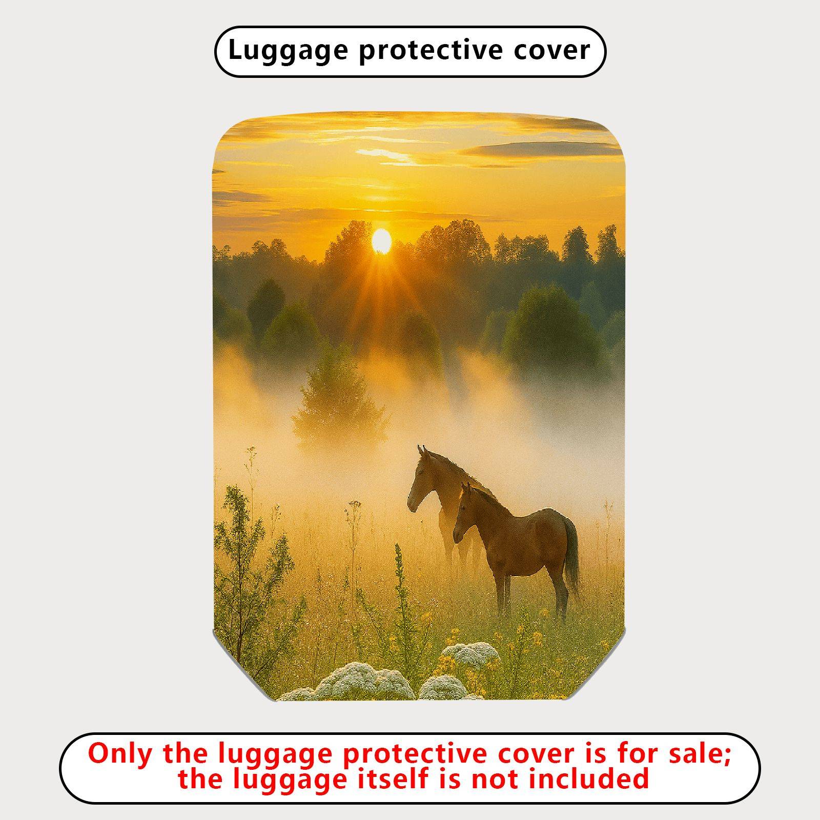 1-Piece Sunrise Horse Nature Landscape Scenery Mist  Suitcase Luggage Cover, Stretch Protective Sleeve