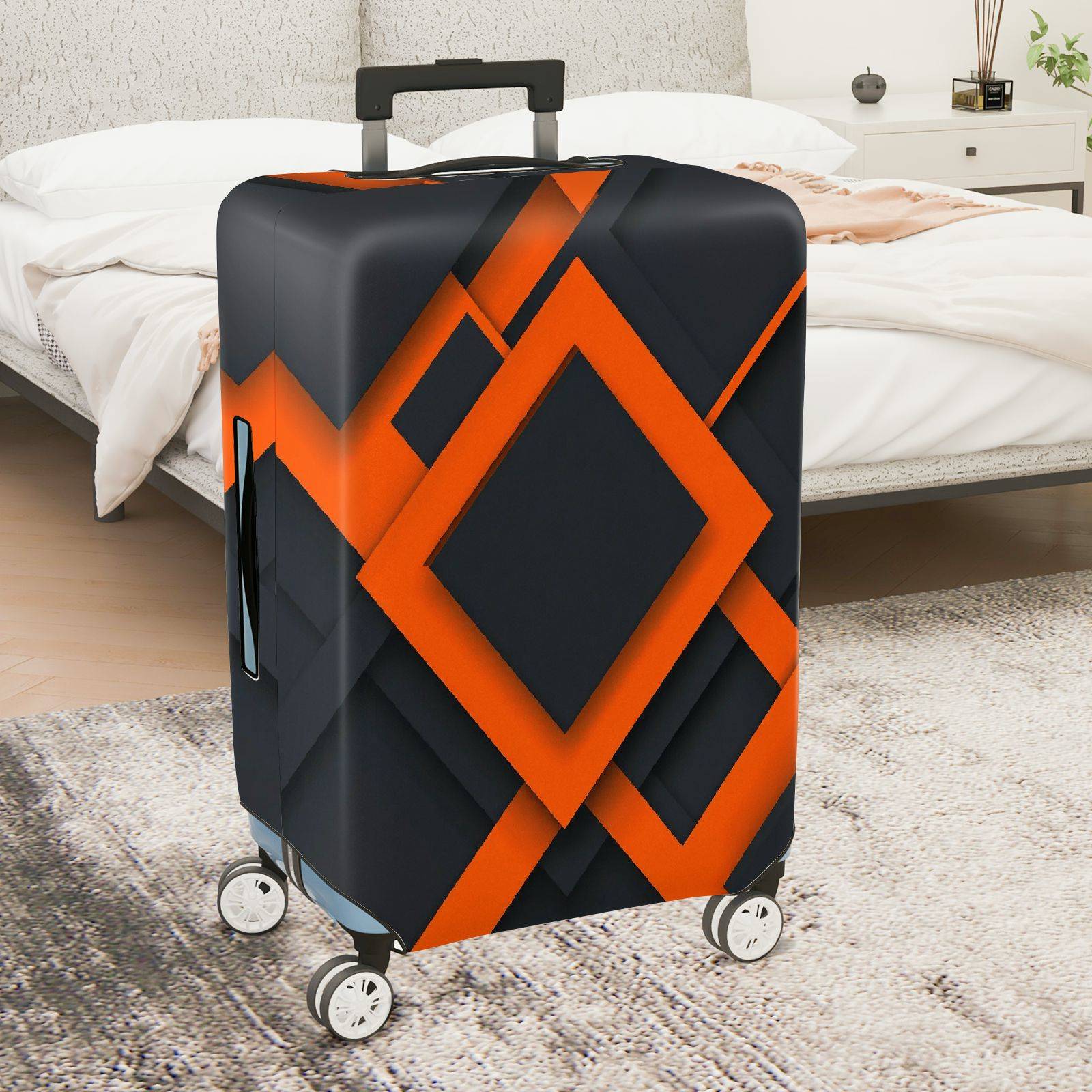 1-Piece Geometric Modern Abstract Orange Black Minimalist Artistic  Suitcase Luggage Cover, Stretch Protective Sleeve