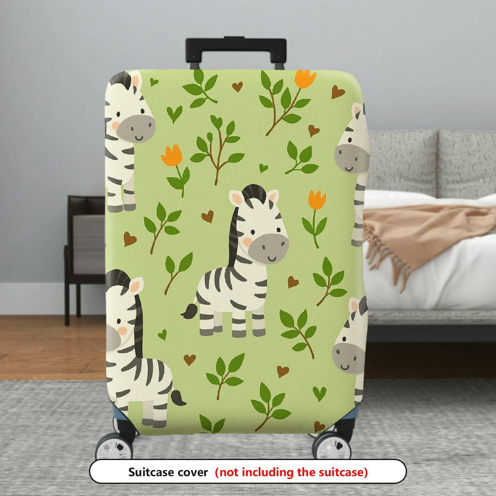 1-Piece Cute Zebra Animal Nature Floral Heart  Suitcase Luggage Cover, Stretch Protective Sleeve