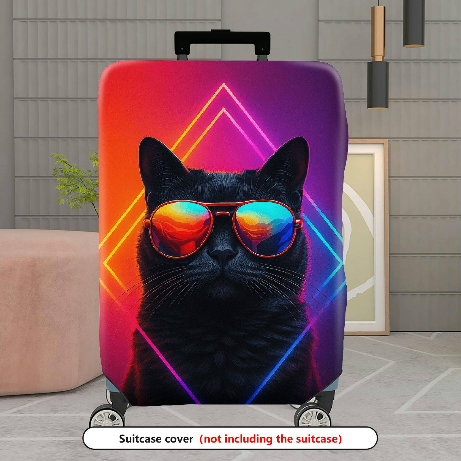 1-Piece Cat Sunglasses  Geometric Cool Trendy  Suitcase Luggage Cover, Stretch Protective Sleeve