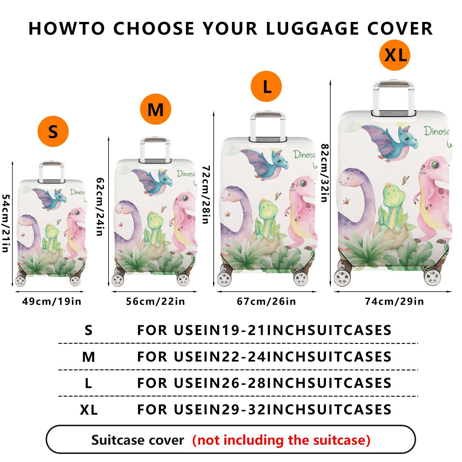 1-Piece Colorful Dinosaur Plant Animal Cute  Suitcase Luggage Cover, Stretch Protective Sleeve