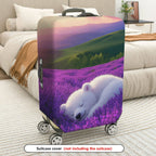 1-Piece Lavender Bear Sunset Field Landscape  Suitcase Luggage Cover, Stretch Protective Sleeve