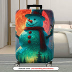 1-Piece Snowman Christmas Winter Holiday Festive Night  Suitcase Luggage Cover, Stretch Protective Sleeve