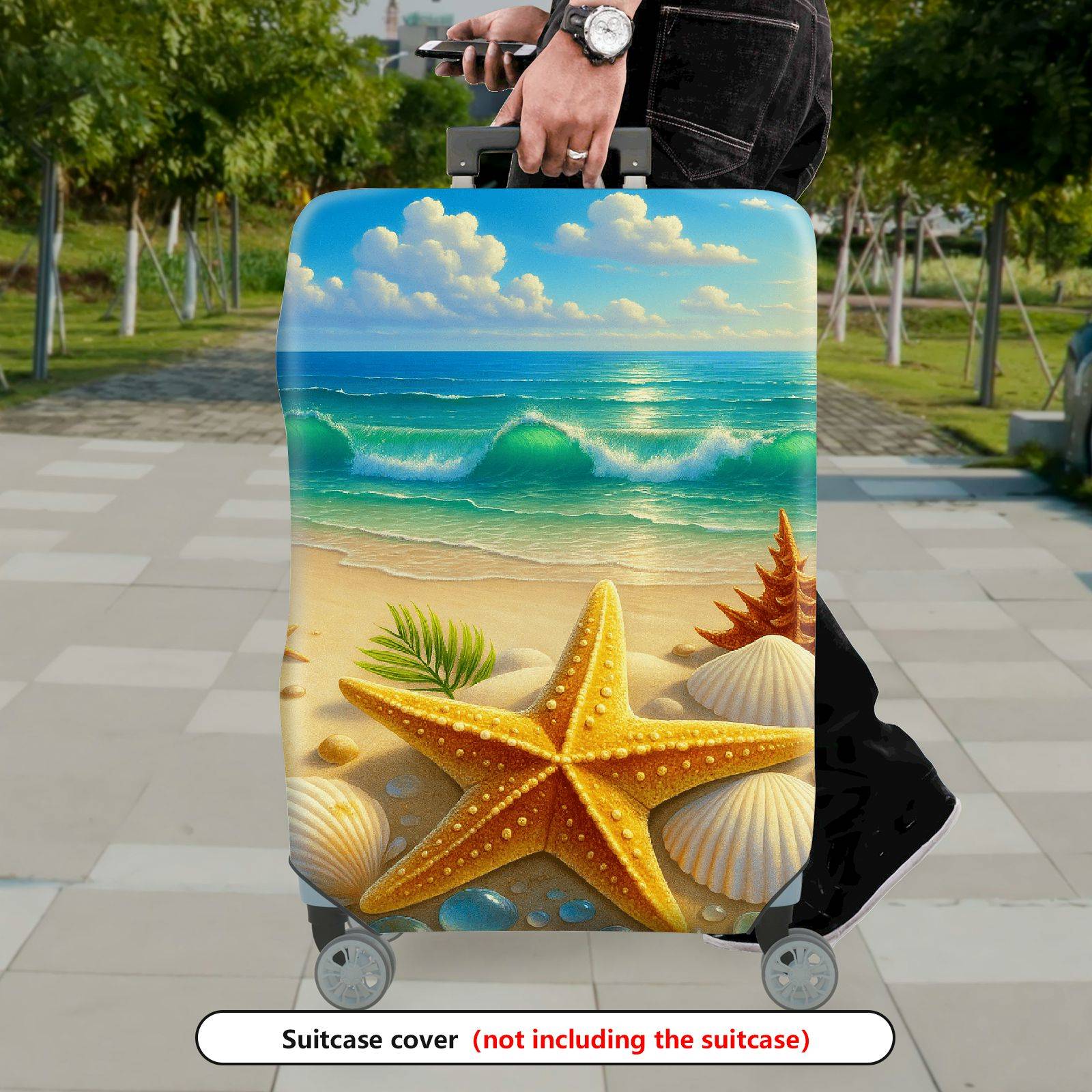 1-Piece Beach Ocean Starfish Seashell Sand Holiday  Suitcase Luggage Cover, Stretch Protective Sleeve