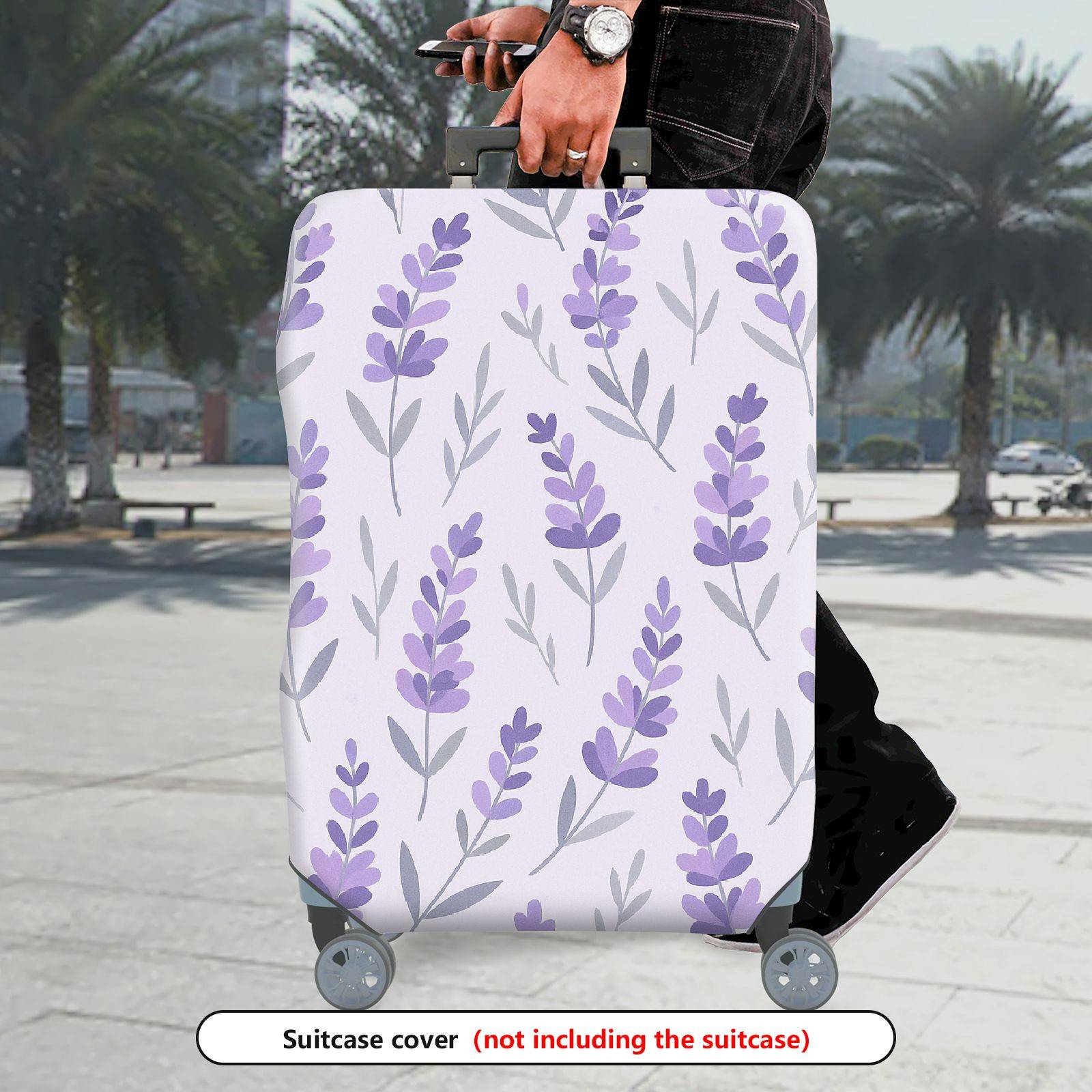 1-Piece Floral Lavender Leaf Pastel Chic Minimalist  Suitcase Luggage Cover, Stretch Protective Sleeve
