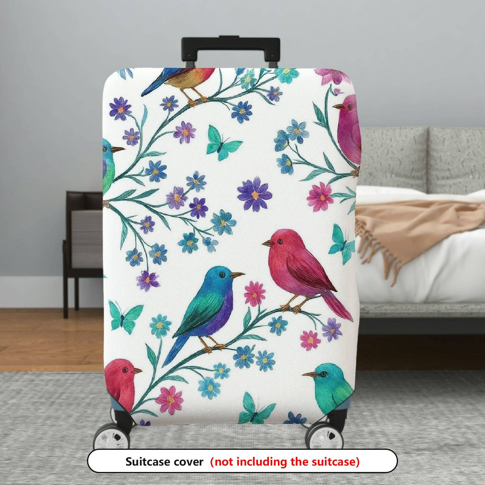 1-Piece Birds Floral Butterfly Branch Colorful  Suitcase Luggage Cover, Stretch Protective Sleeve