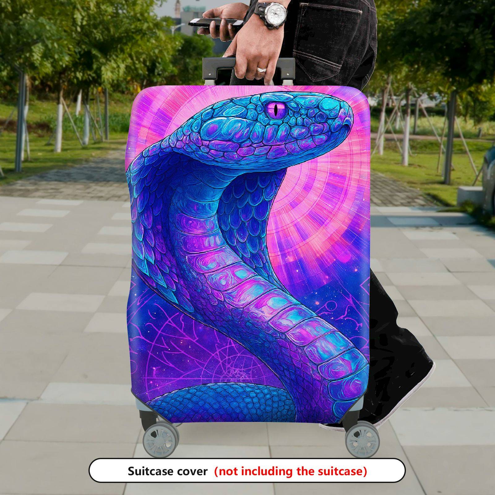 1-Piece Psychedelic Mystic Snake Cosmic Art Radiant Colorful  Suitcase Luggage Cover, Stretch Protective Sleeve