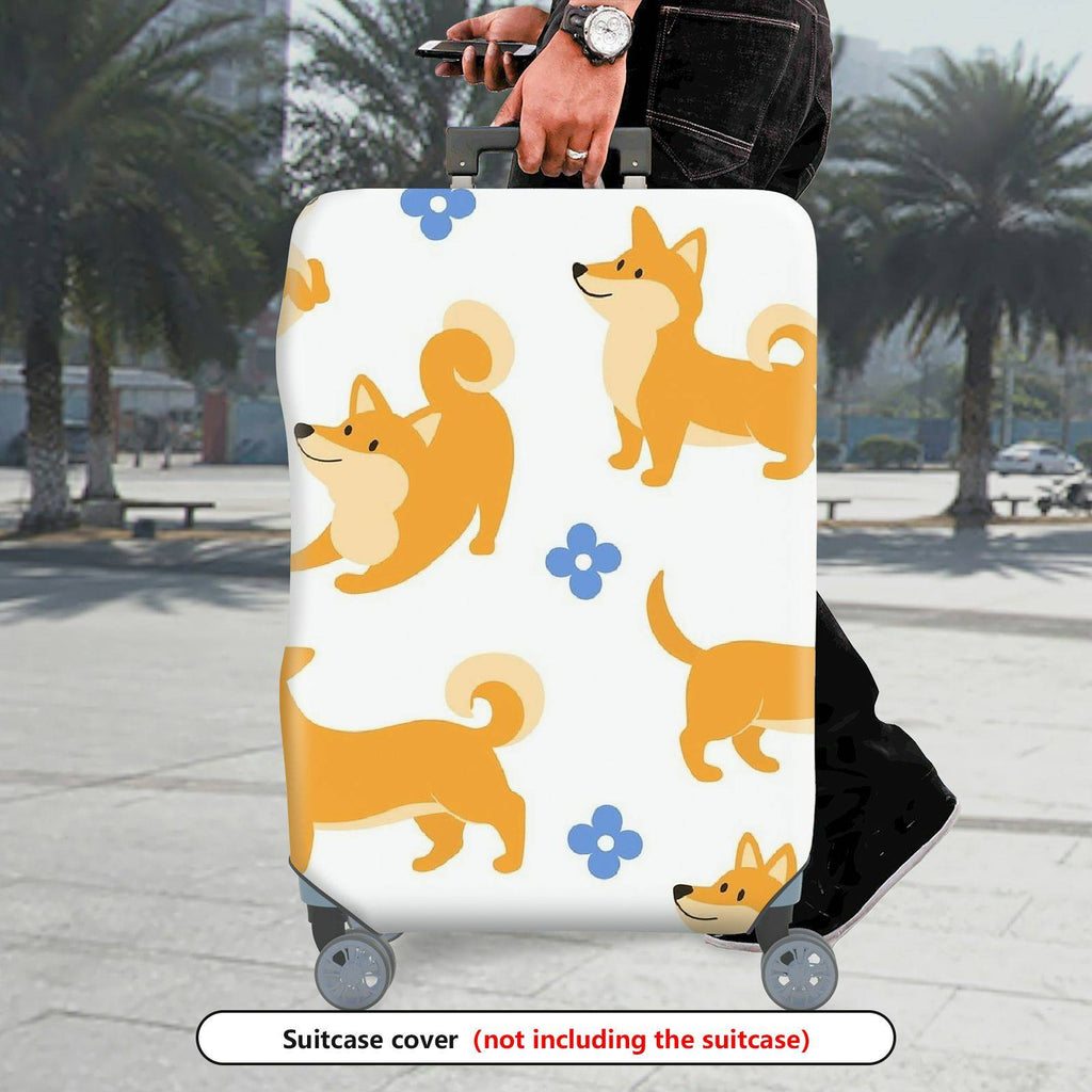 1-Piece Cute Dog Floral  Fun Colorful Whimsical  Suitcase Luggage Cover, Stretch Protective Sleeve