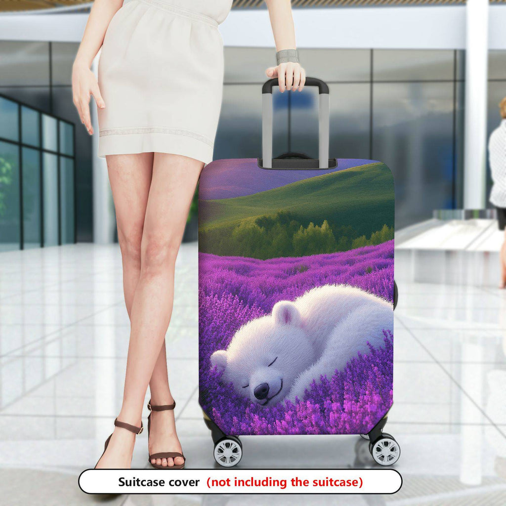 1-Piece Lavender Bear Sunset Field Landscape  Suitcase Luggage Cover, Stretch Protective Sleeve