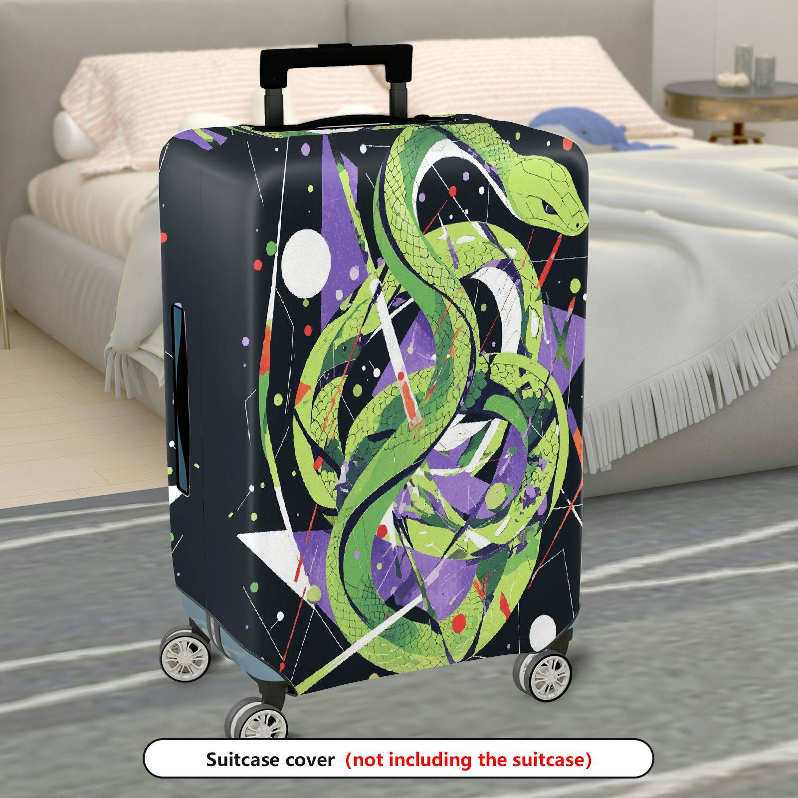 1-Piece Green Snake Abstract Geometric Artistic Cosmic  Suitcase Luggage Cover, Stretch Protective Sleeve