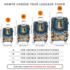 1-Piece Christmas Winter Holiday Bell Snow Village Snowman  Suitcase Luggage Cover, Stretch Protective Sleeve