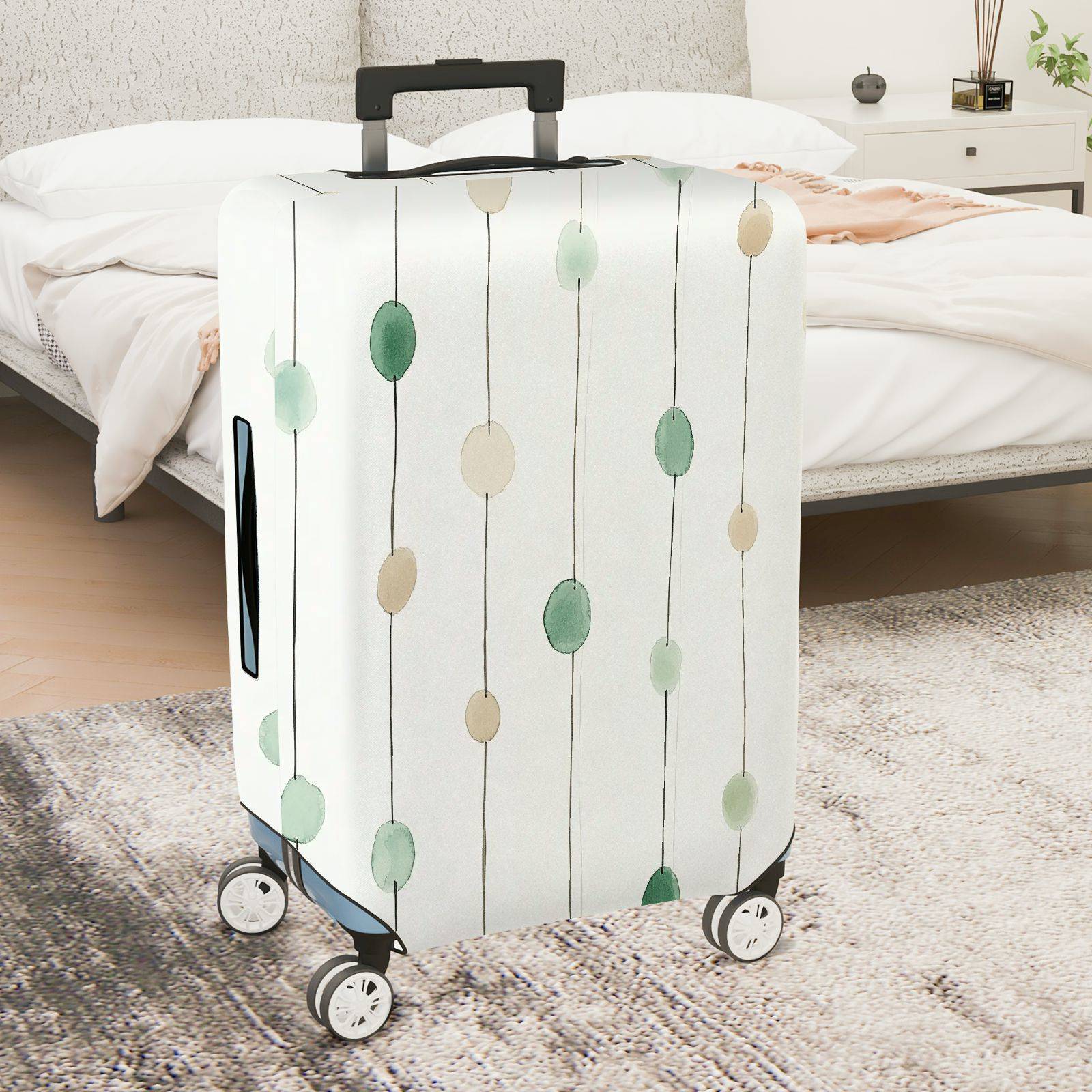 1-Piece Green Beige Abstract Geometric Minimalist Modern  Suitcase Luggage Cover, Stretch Protective Sleeve