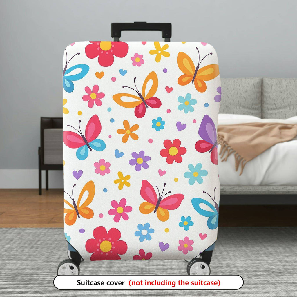 1-Piece Colorful Floral Butterfly Heart Travel Holiday Vibrant  Suitcase Luggage Cover, Stretch Protective Sleeve