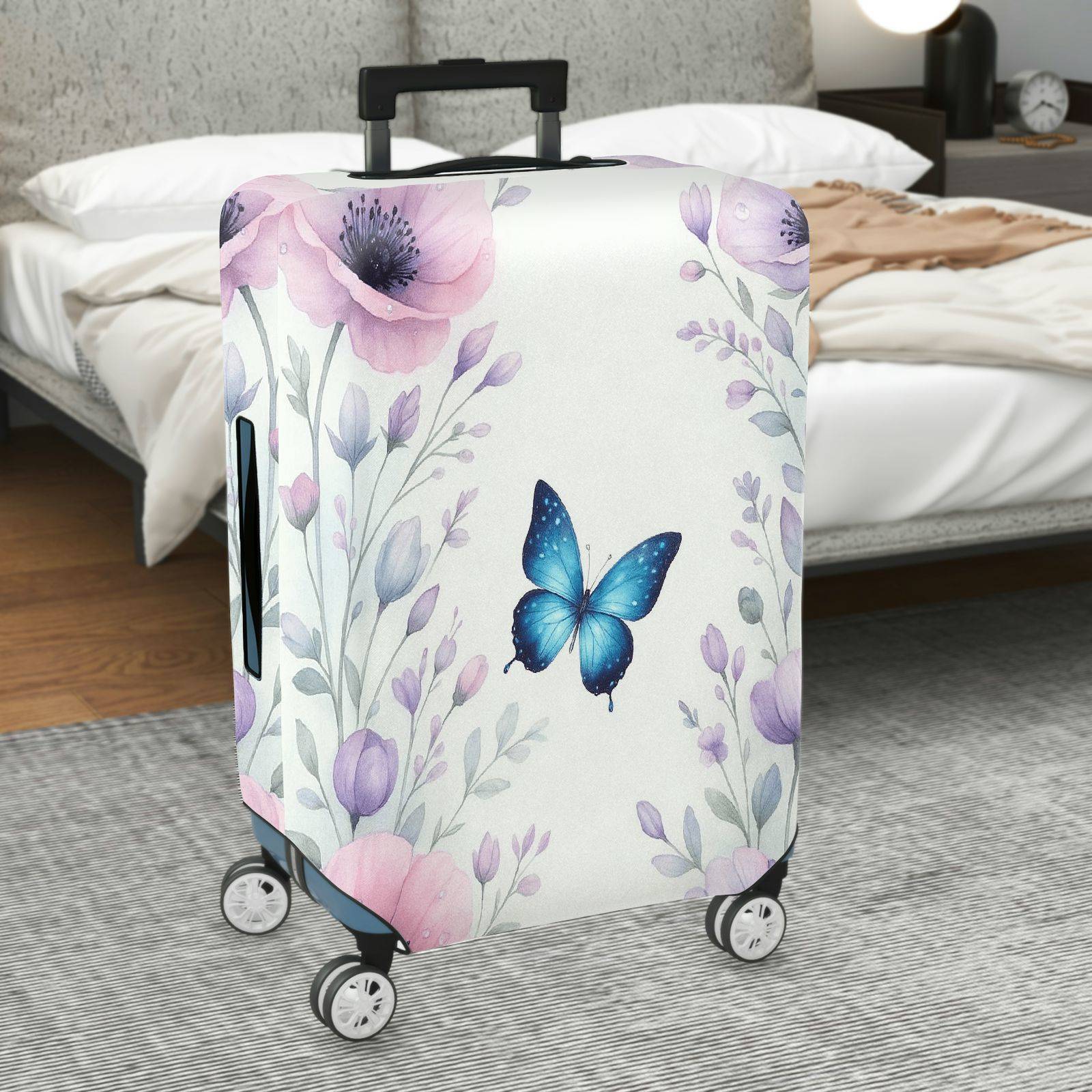 1-Piece Floral Butterfly Pastel Elegant Nature Artistic  Suitcase Luggage Cover, Stretch Protective Sleeve