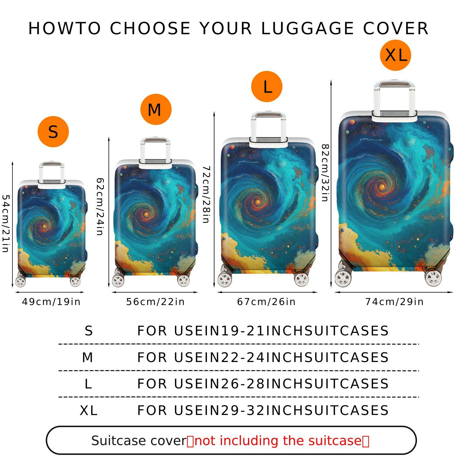 1-Piece Galaxy Swirl Cosmic Nebula Space Planet  Suitcase Luggage Cover, Stretch Protective Sleeve