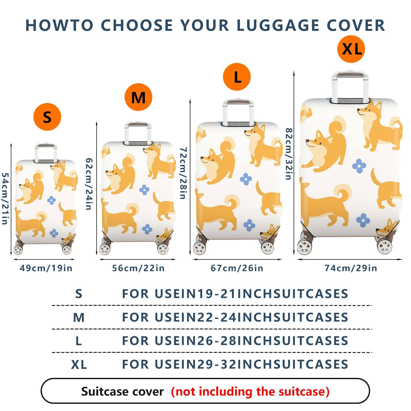 1-Piece Cute Dog Floral  Fun Colorful Whimsical  Suitcase Luggage Cover, Stretch Protective Sleeve