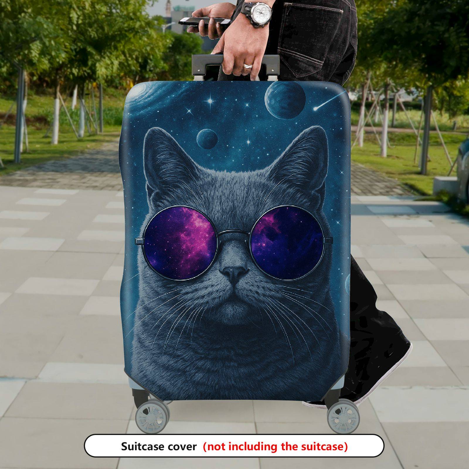 1-Piece Galaxy Cat Space Cosmic Astronaut Art  Suitcase Luggage Cover, Stretch Protective Sleeve