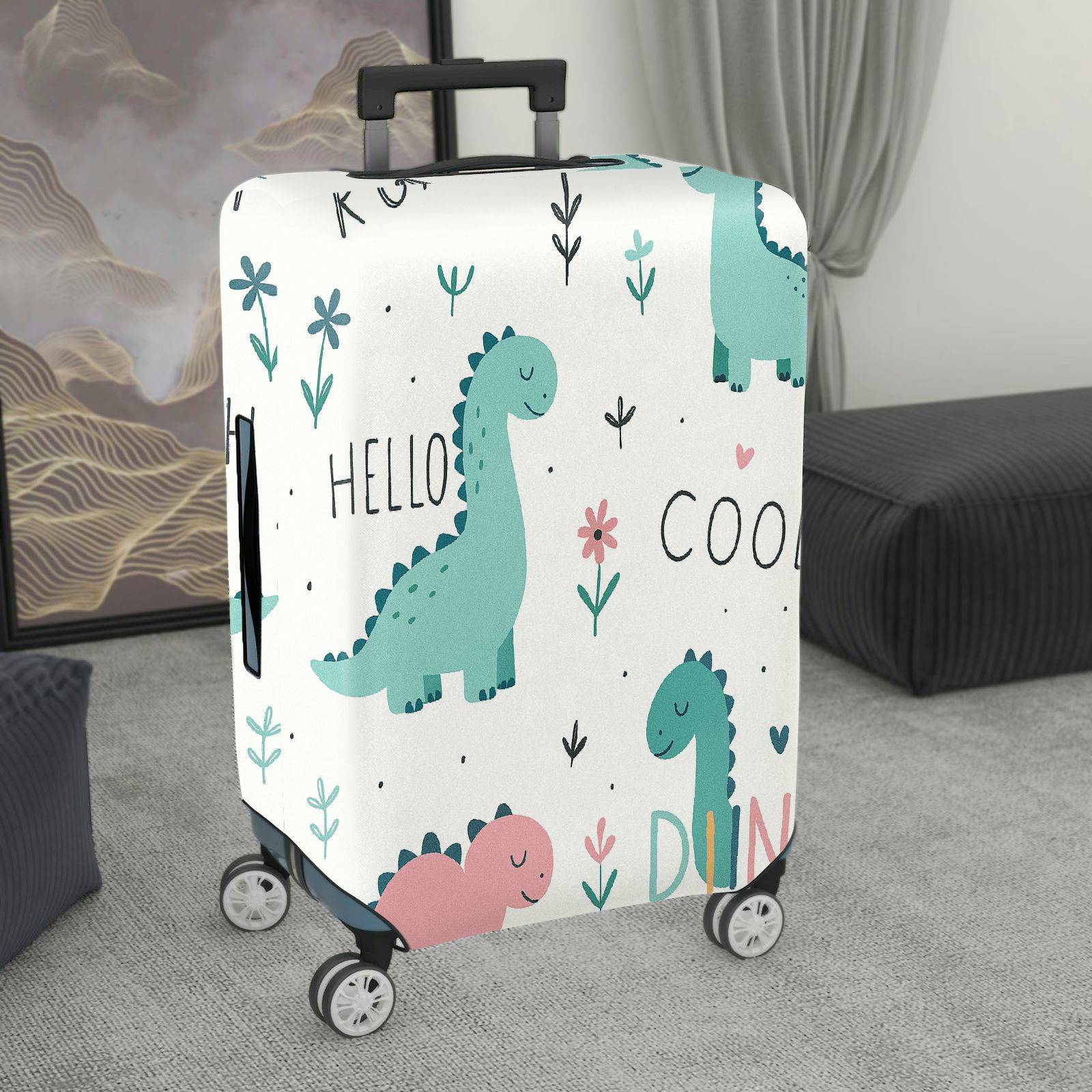 1-Piece Dinosaur  Cute Fun Playful Whimsical  Suitcase Luggage Cover, Stretch Protective Sleeve