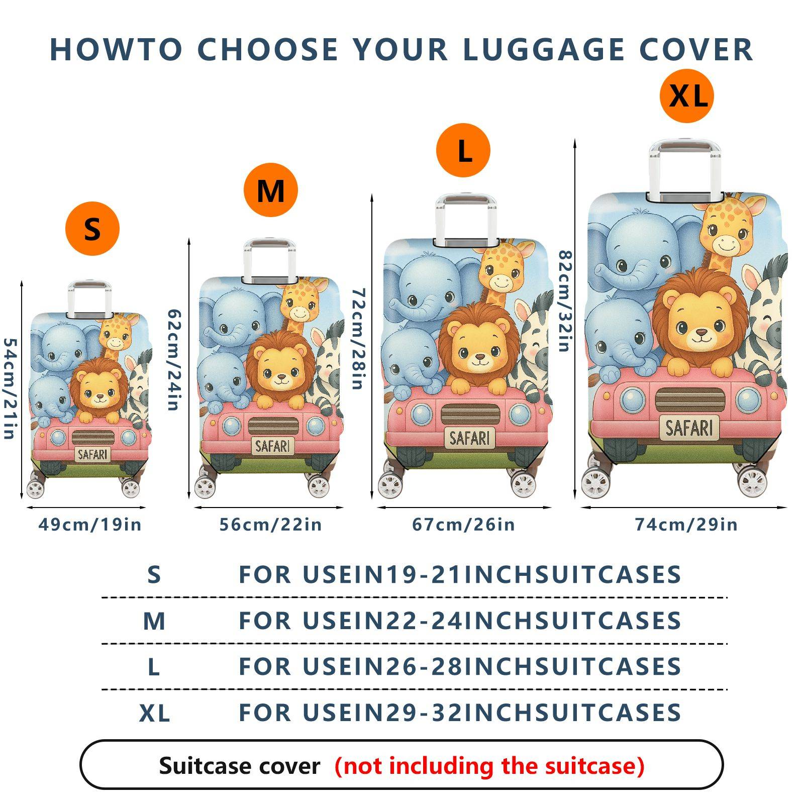 1-Piece Cute Animal  Safari Travel  Suitcase Luggage Cover, Stretch Protective Sleeve