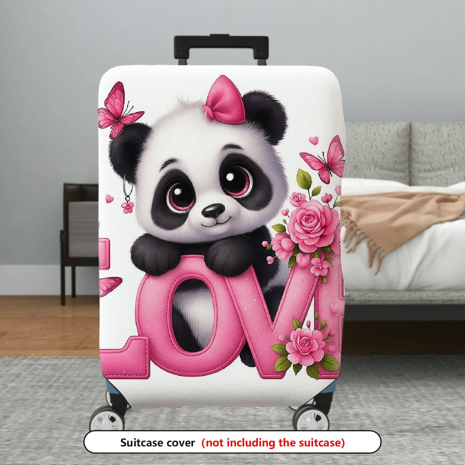 1-Piece Cute Panda Flower Love Butterfly Pink  Suitcase Luggage Cover, Stretch Protective Sleeve