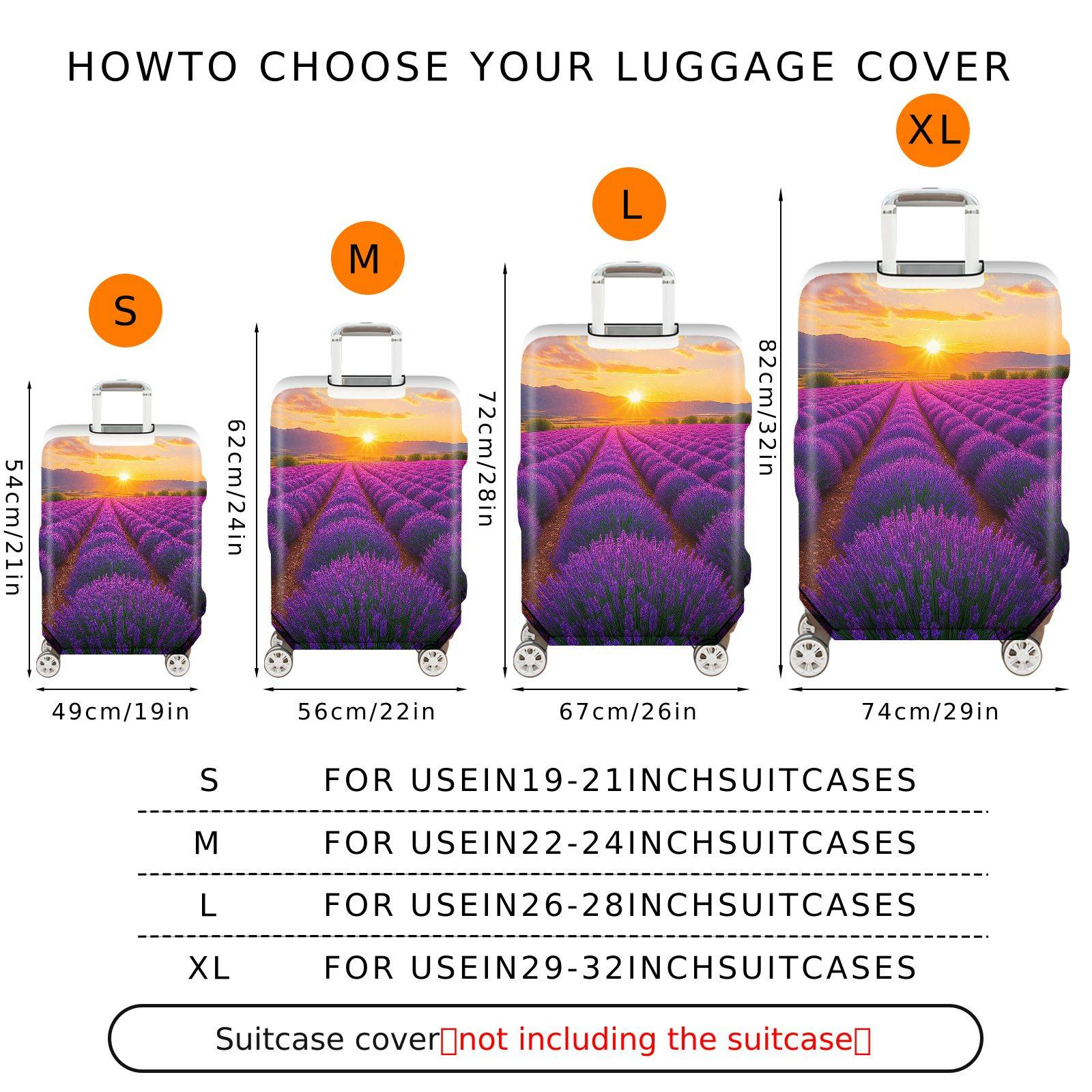 1-Piece Lavender Sunset Field Nature Art Landscape Scenery  Suitcase Luggage Cover, Stretch Protective Sleeve