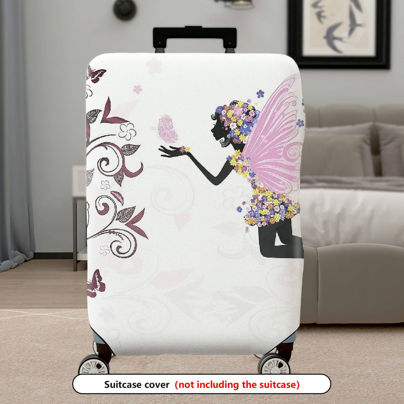 1-Piece Fairy Butterfly Floral Fantasy Elegant Artistic  Suitcase Luggage Cover, Stretch Protective Sleeve