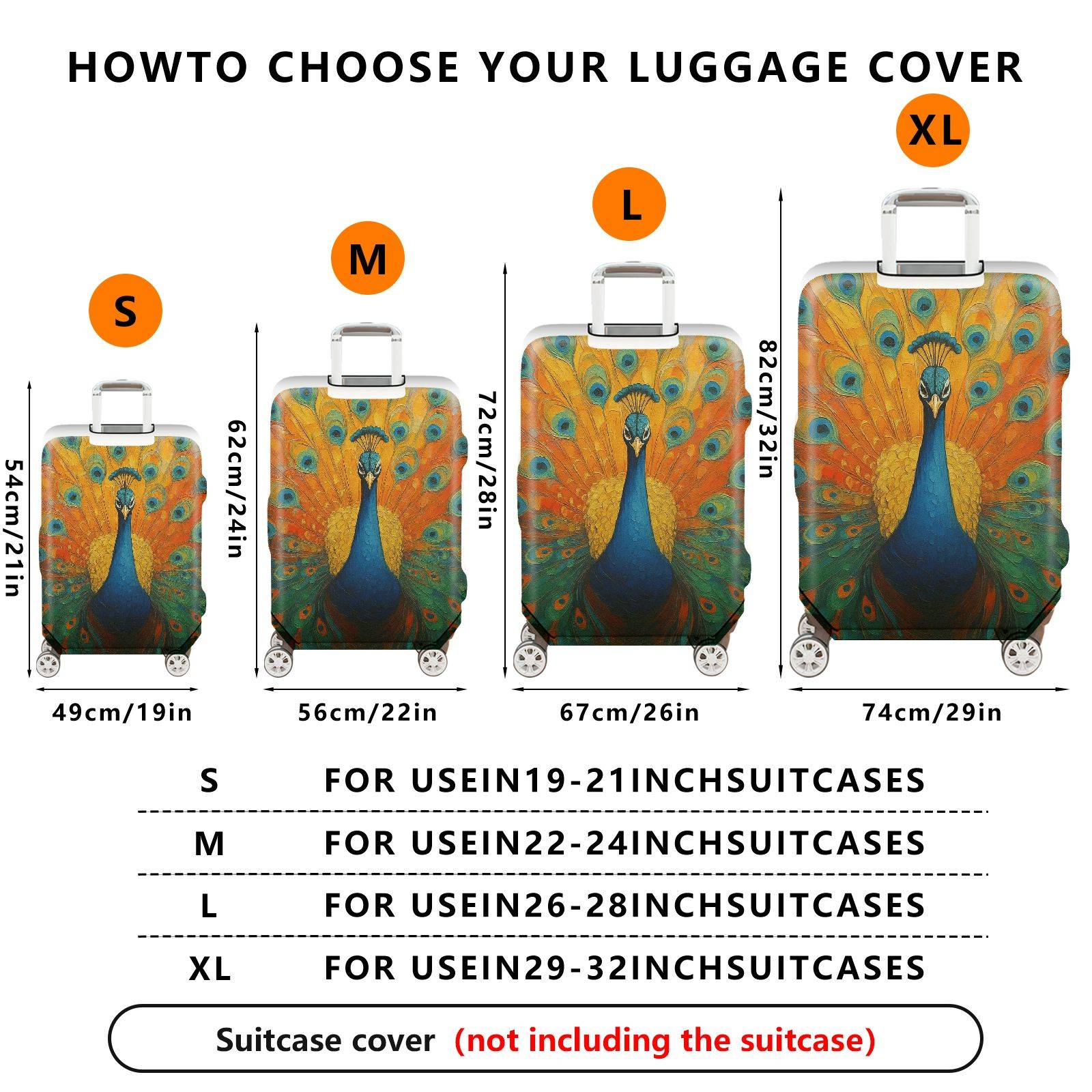 1-Piece Peacock Feather Pattern Vibrant Colorful Artistic Stylish  Suitcase Luggage Cover, Stretch Protective Sleeve