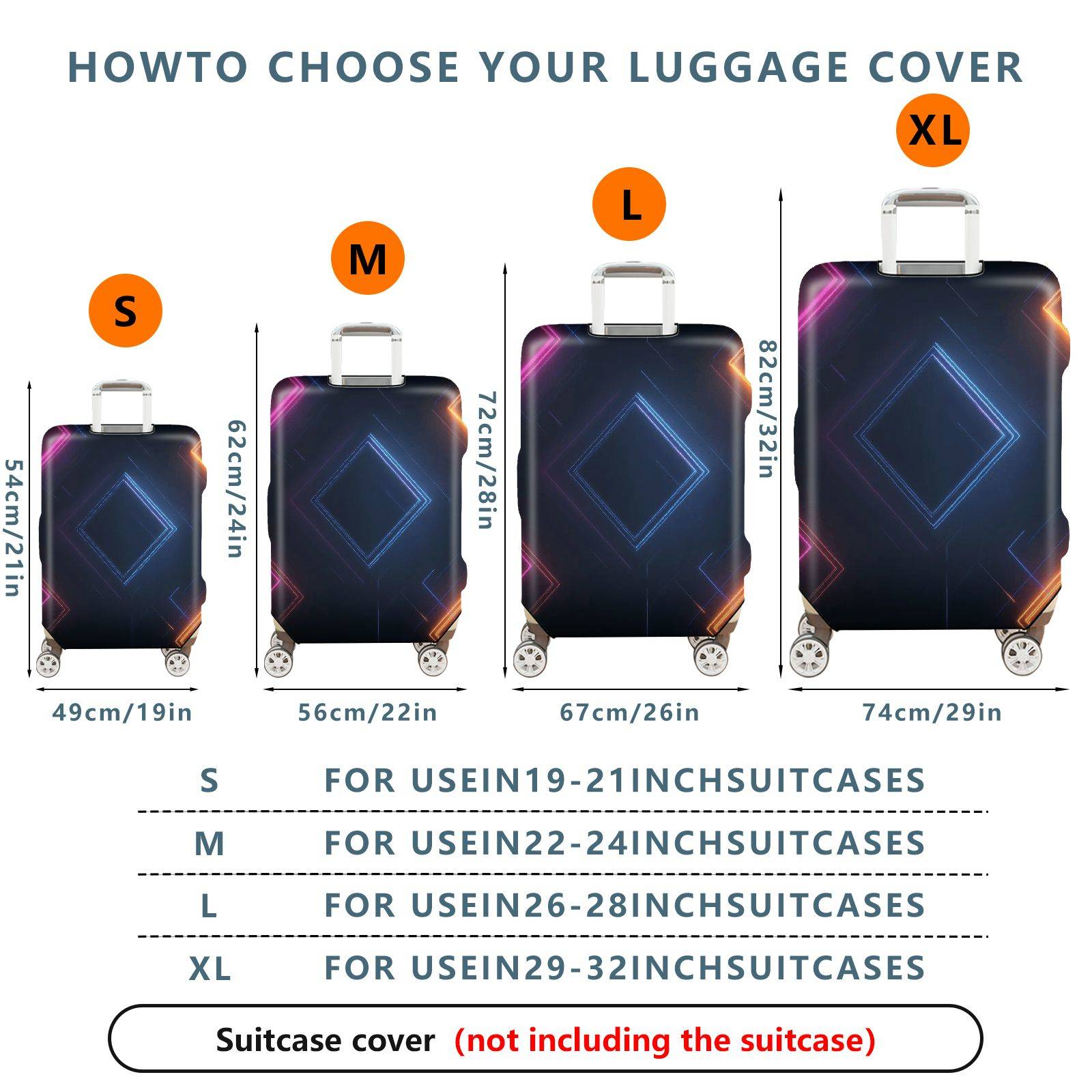 1-Piece Geometric  Diamond Pattern Colorful Glowing Abstract  Suitcase Luggage Cover, Stretch Protective Sleeve