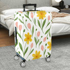 1-Piece Floral Tulip Daisy Spring Vacation  Suitcase Luggage Cover, Stretch Protective Sleeve