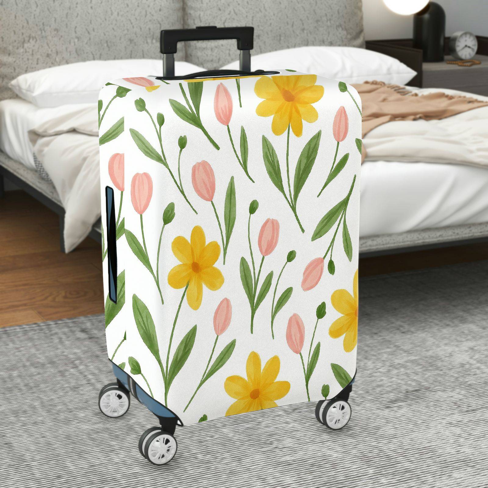 1-Piece Floral Tulip Daisy Spring Vacation  Suitcase Luggage Cover, Stretch Protective Sleeve