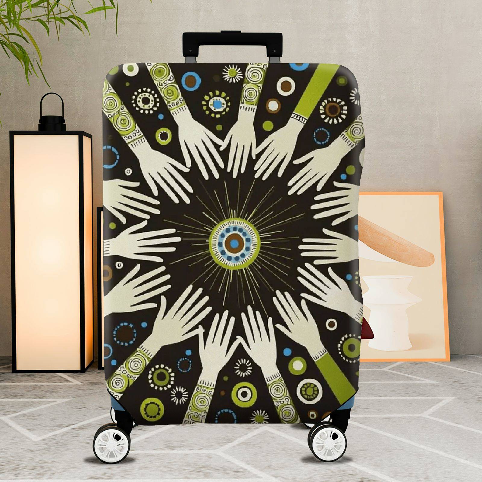 1-Piece Abstract Hand Geometric Circle Bohemian  Suitcase Luggage Cover, Stretch Protective Sleeve