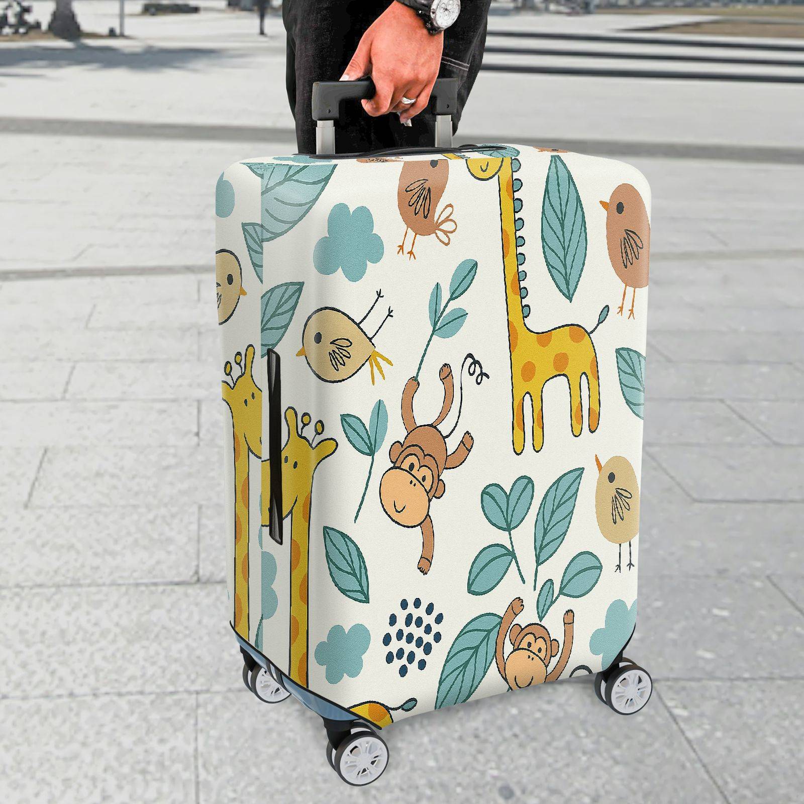 1-Piece Cute  Animal Leaf Giraffe Monkey Bird  Suitcase Luggage Cover, Stretch Protective Sleeve