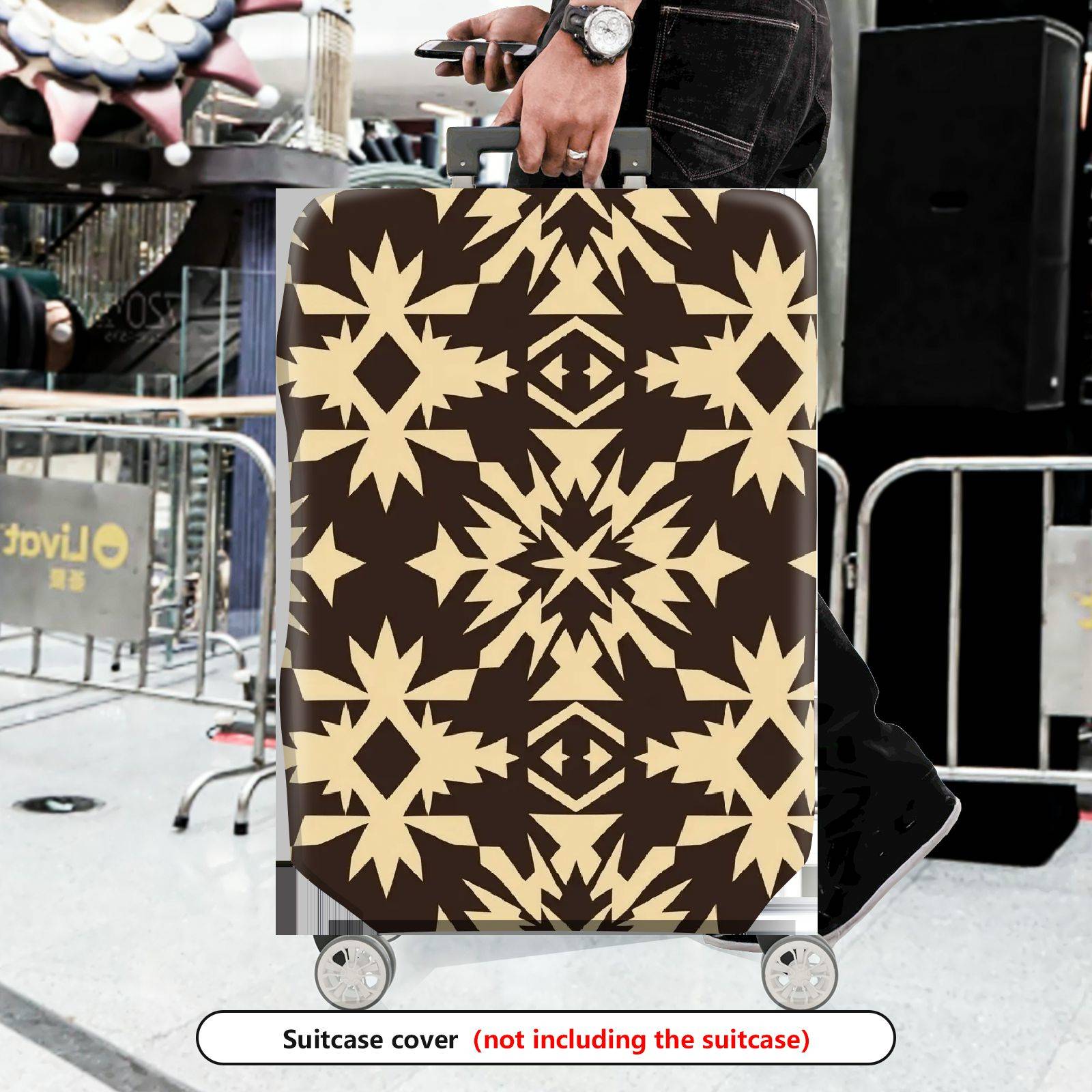 1-Piece Geometric Star Pattern Brown Cream Stylish Chic Modern  Suitcase Luggage Cover, Stretch Protective Sleeve