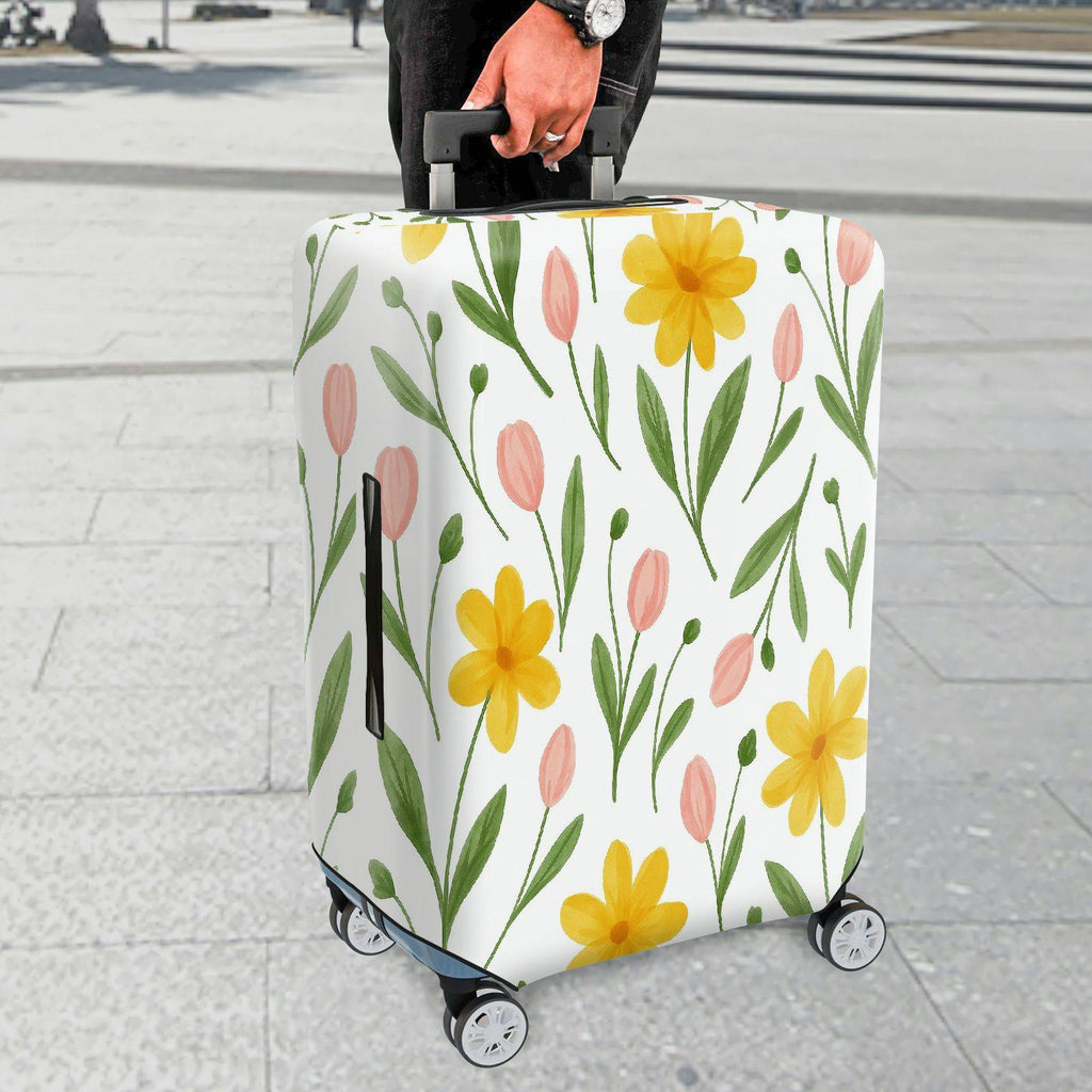 1-Piece Floral Tulip Daisy Spring Vacation  Suitcase Luggage Cover, Stretch Protective Sleeve