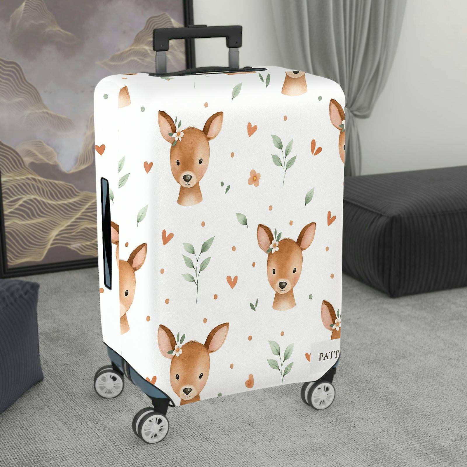 1-Piece Deer Floral Heart Leaf Pattern  Suitcase Luggage Cover, Stretch Protective Sleeve