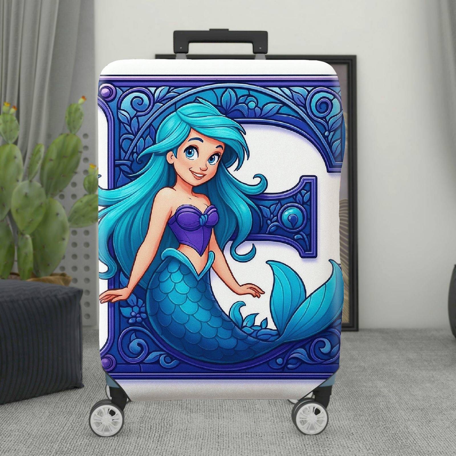 1-Piece Mermaid Fantasy Artistic Decorative Blue  Suitcase Luggage Cover, Stretch Protective Sleeve