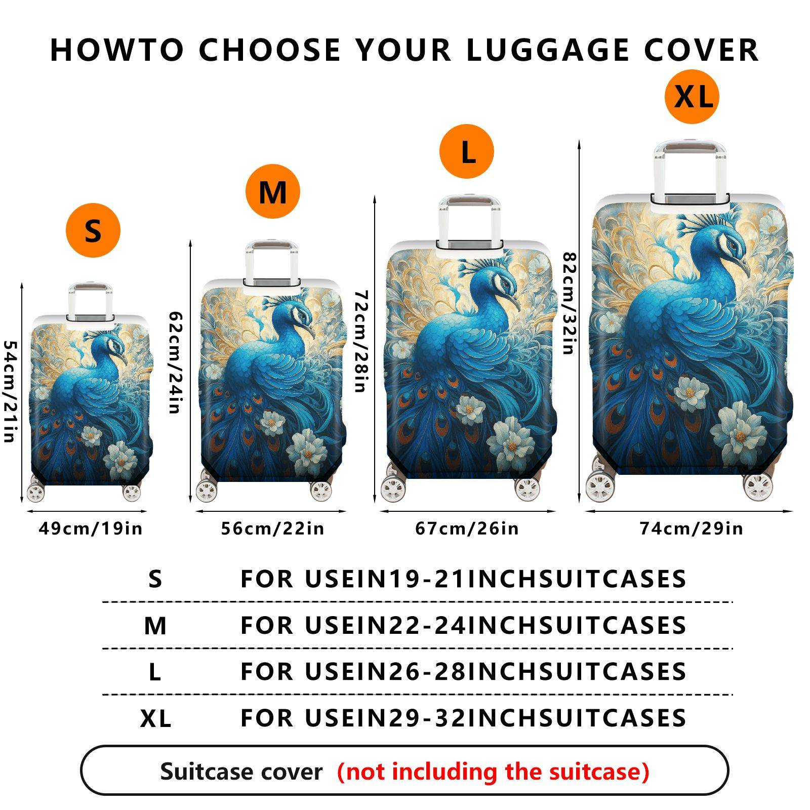 1-Piece Artistic Peacock Floral Abstract Animal Nature  Suitcase Luggage Cover, Stretch Protective Sleeve