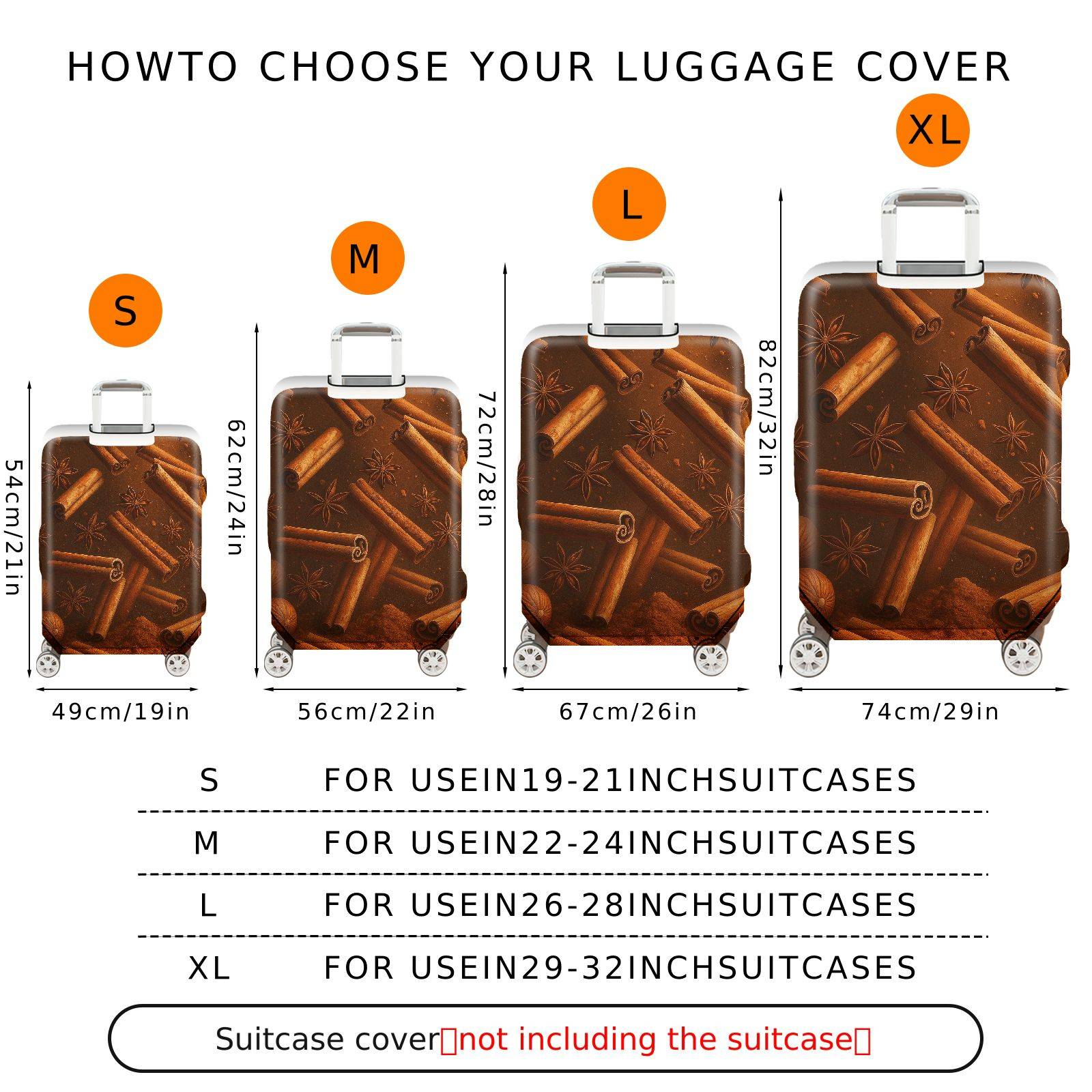 1-Piece Cinnamon Spice Holiday Winter Cocoa Travel Aroma  Suitcase Luggage Cover, Stretch Protective Sleeve