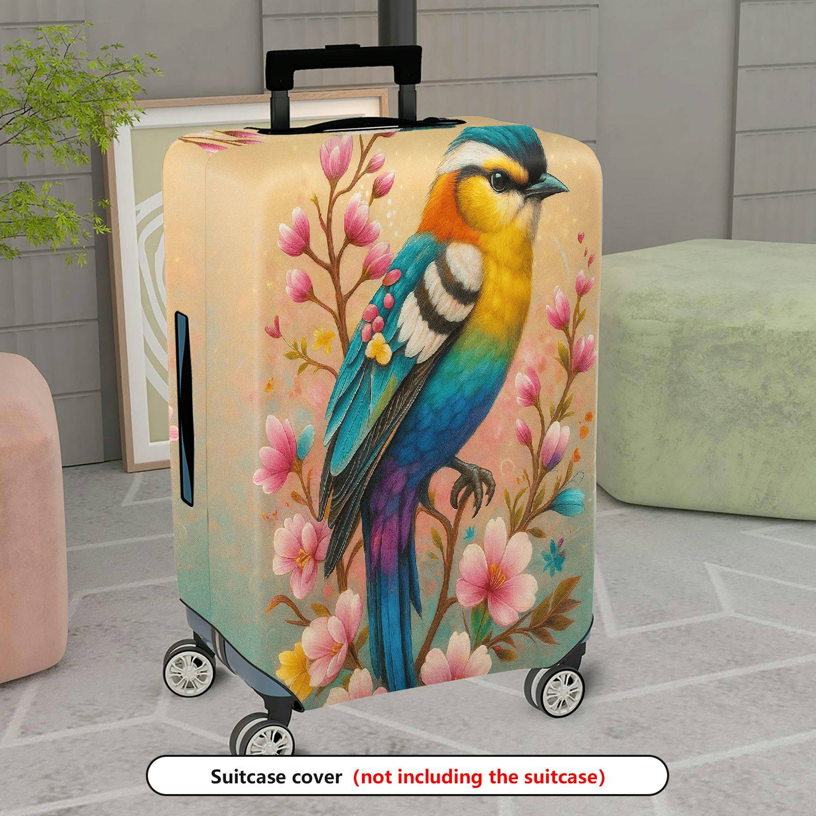 1-Piece Bird Floral Colorful Elegant Artistic Unique  Suitcase Luggage Cover, Stretch Protective Sleeve
