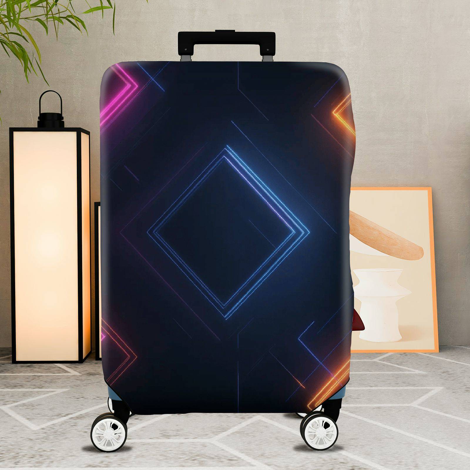 1-Piece Geometric  Diamond Pattern Colorful Glowing Abstract  Suitcase Luggage Cover, Stretch Protective Sleeve