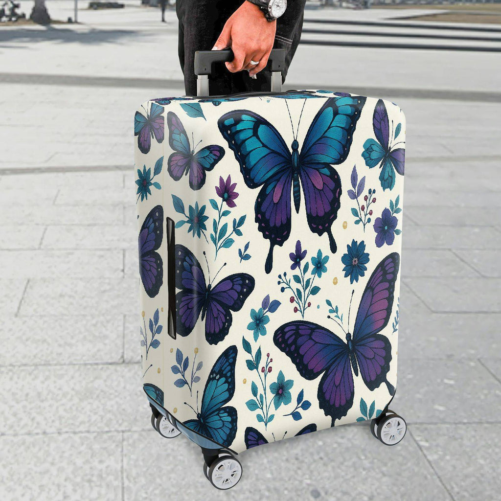 1-Piece Butterfly Floral Blue Purple Artistic Elegant Stylish  Suitcase Luggage Cover, Stretch Protective Sleeve