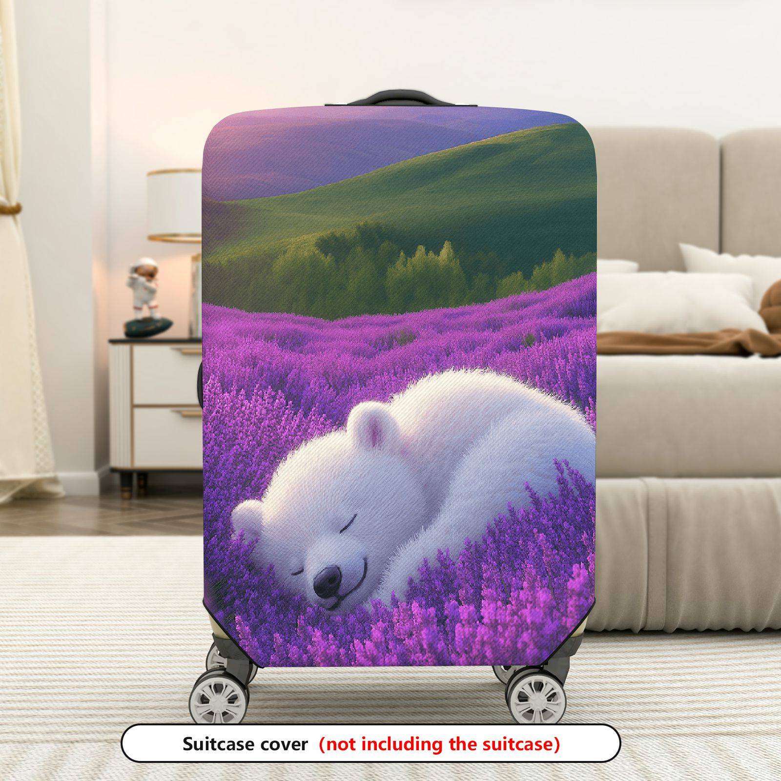 1-Piece Lavender Bear Sunset Field Landscape  Suitcase Luggage Cover, Stretch Protective Sleeve
