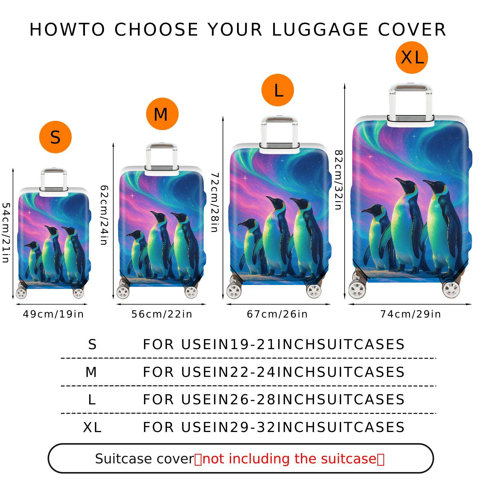 1-Piece Penguin Aurora Winter Night Sky Landscape Arctic  Suitcase Luggage Cover, Stretch Protective Sleeve
