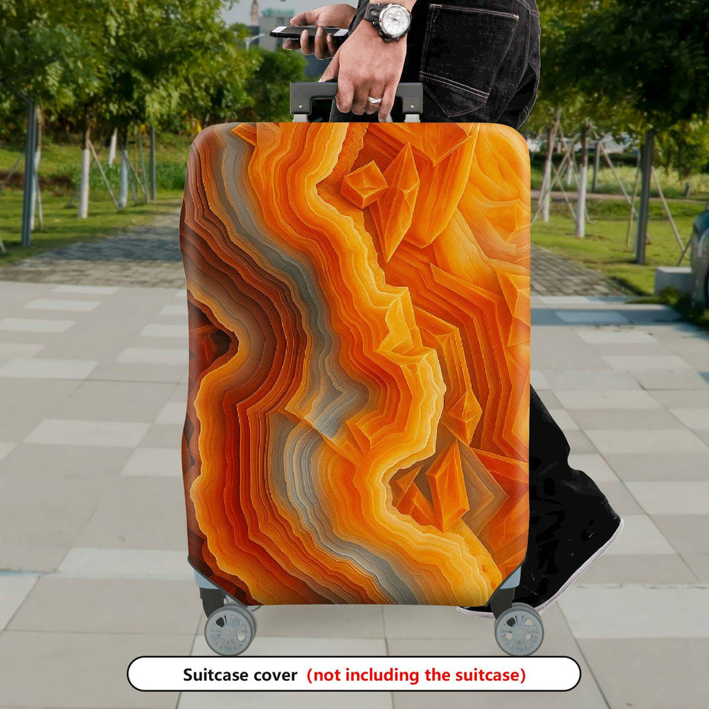 1-Piece Abstract Geometric Orange Blue Wave Dynamic Artistic  Suitcase Luggage Cover, Stretch Protective Sleeve